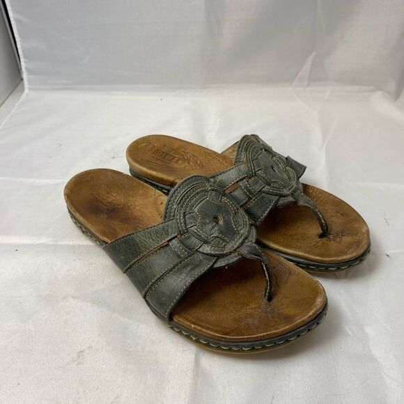 Born distressed greenish blue leather sandals thong flip flop 36.5M/6 - Picture 1 of 9